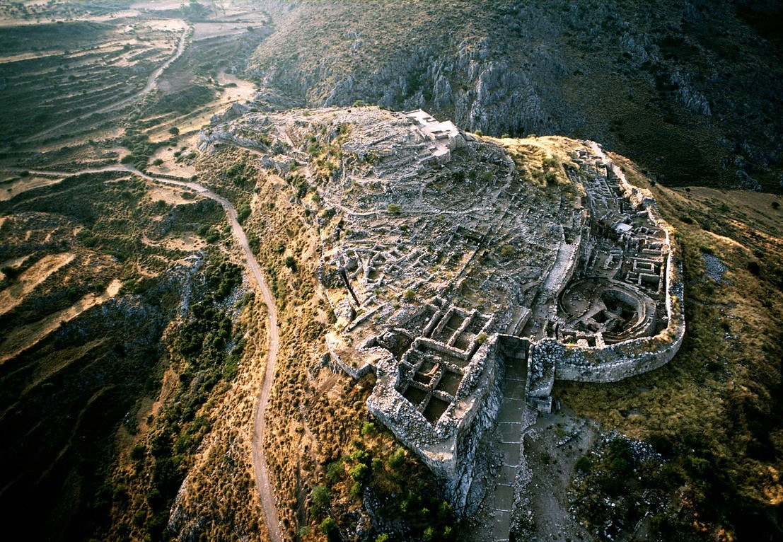 Aerial view of the citadel of Mycenae today