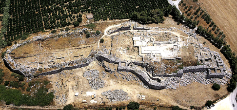 Aerial view of the citadel of Tiryns today