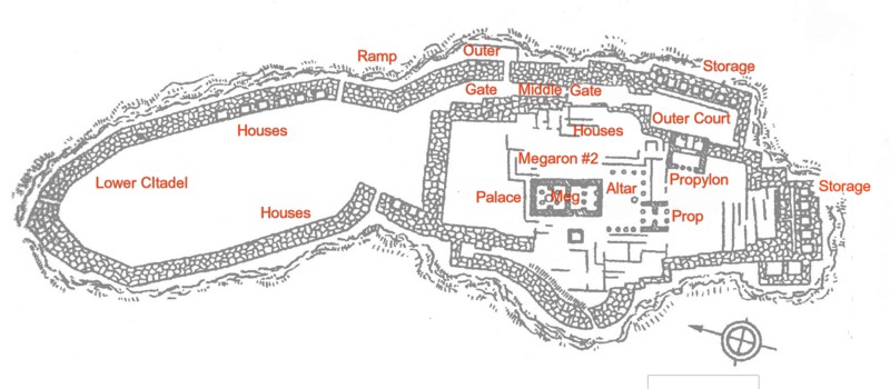 Groundplan of Tiryns showing the upper and lower citadel